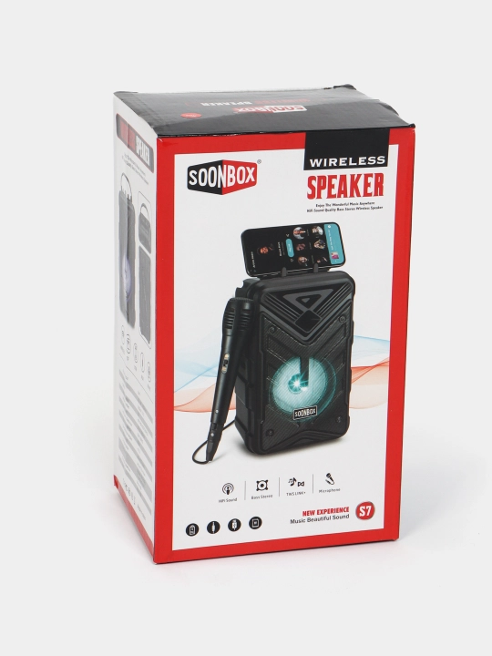 Караоке колонка Bluetooth Soonbox С7, с FM-радио и проводным микрофоном