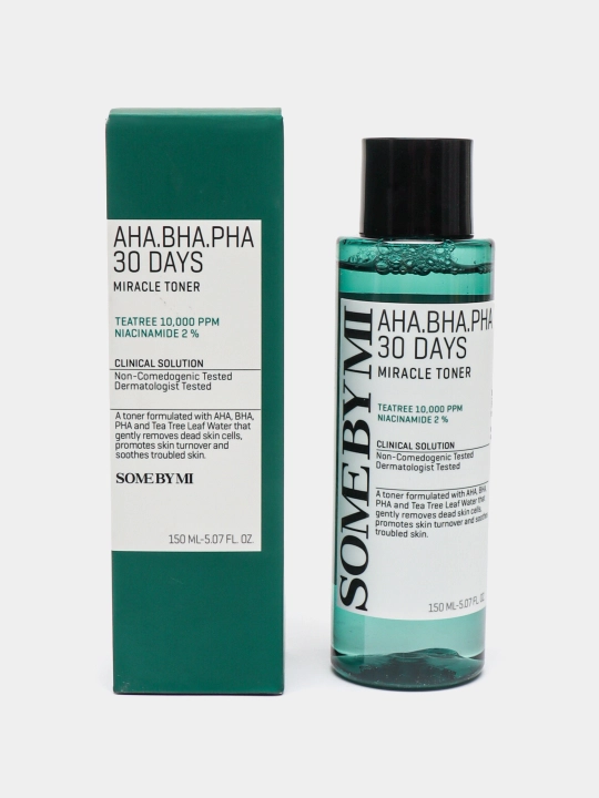 Muammoli teri uchun toner AHA BHA PHA, 30 Days Miracle Toner, niatsinamid, 150 ml - 