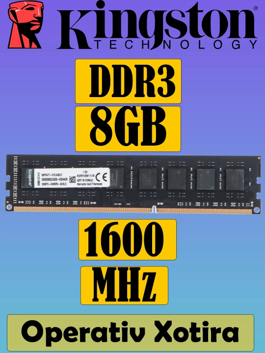 Operativ xotira Kingston, DDR3, 1600 MGts, 8 GB, OEM