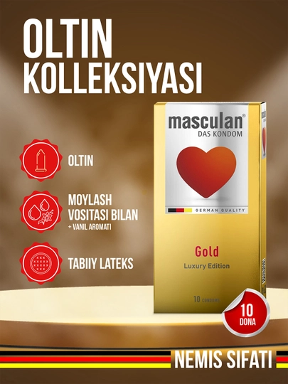 Презервативы Masculan из натурального латекса со смазкой, 10 шт — MASC-MASCUL2-ЗОЛОТ