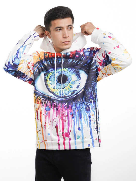 Printli qalin hoodie, oversize, uniseks, mikrofibradan, kaptsohnli