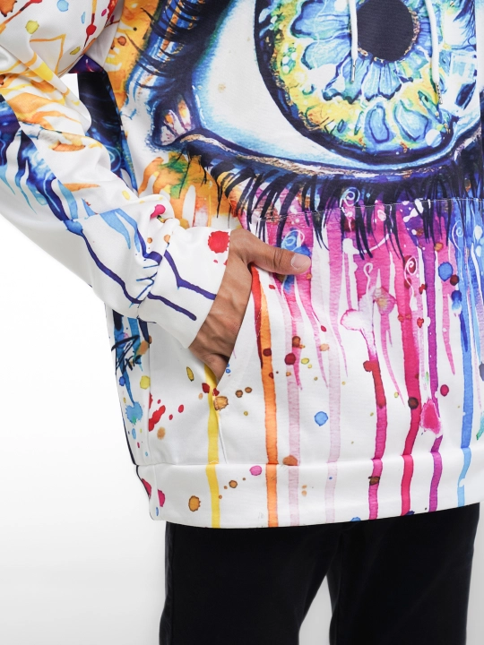 Printli qalin hoodie, oversize, uniseks, mikrofibradan, kaptsohnli