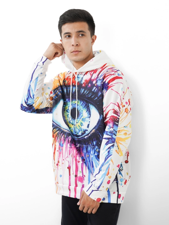Printli qalin hoodie, oversize, uniseks, mikrofibradan, kaptsohnli