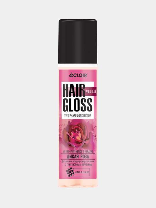 Ikki fazali sochlar uchun konditsioner "Hair Gloss", yovvoyi atirgul, 200 ml - 