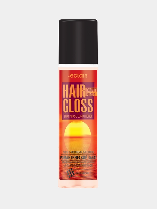 Ikki fazali sochlar uchun konditsioner "HAIR GLOSS" Romantik quyosh botishi, 200 ml - 