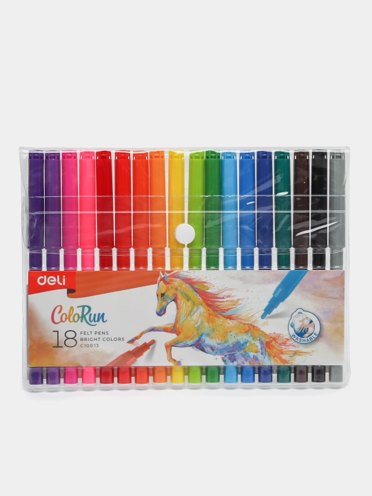 Flomasterlar Deli EC10013, 18 rang, yuviladigan siyoh, yorqin ranglar q0000005380 - 