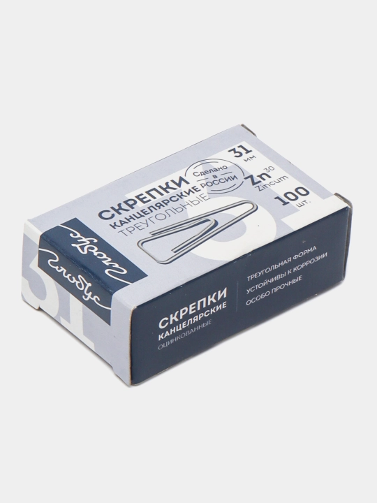 Burchaklari qayrilgan kanselyariya skrepkalari, ruxlangan, L31 mm, 100 dona S31-100 S