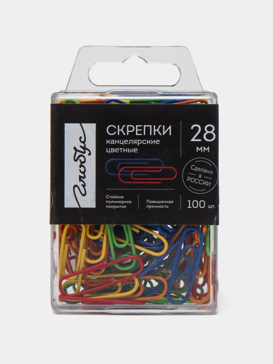 Qog'oz qisqichlari Globus Ы28-100 P Pl, L28 mm, rangli, 100 dona - 