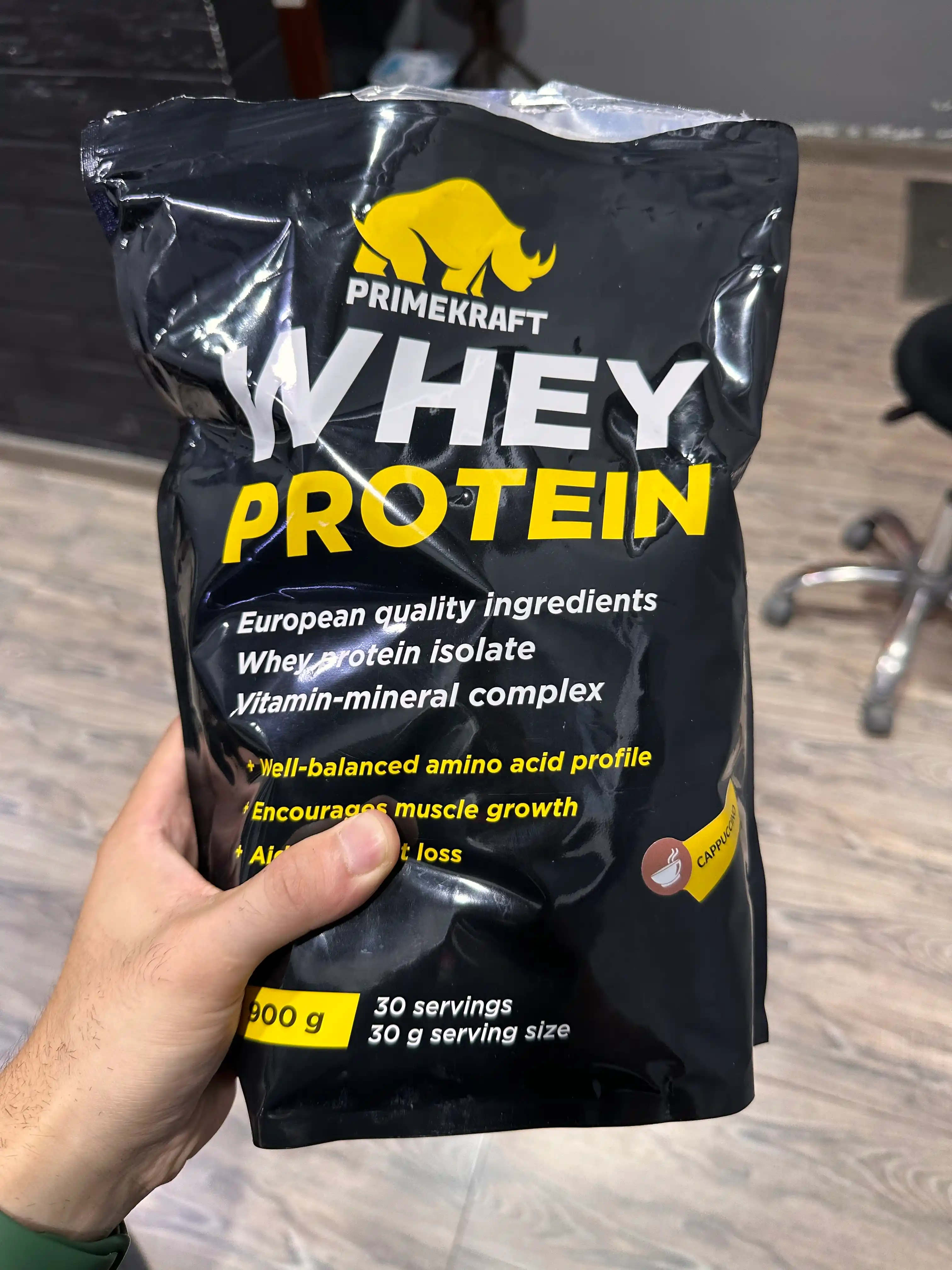 Oqsil Whey Protein Primekraft, kapuchino, izolyat + zardob, 900 g