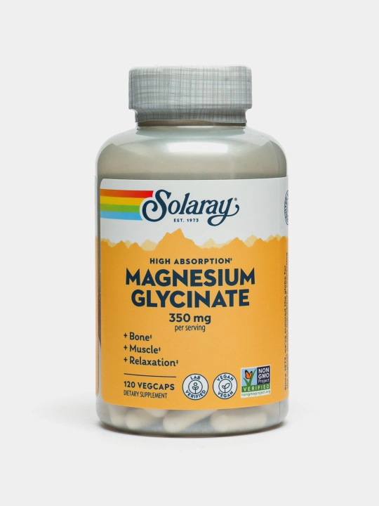 Solaray, Yuqori o‘zlashuvchan magniy glitsinat, AQSH 350 mg, 120 ta o‘simlik kapsulasi