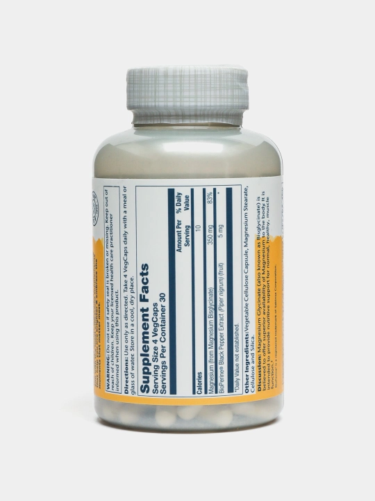 Solaray, Yuqori o‘zlashuvchan magniy glitsinat, AQSH 350 mg, 120 ta o‘simlik kapsulasi
