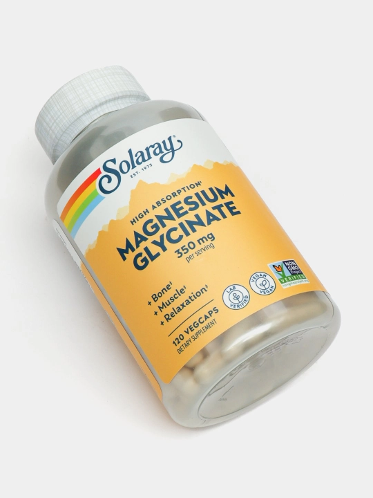 Solaray, Yuqori o‘zlashuvchan magniy glitsinat, AQSH 350 mg, 120 ta o‘simlik kapsulasi