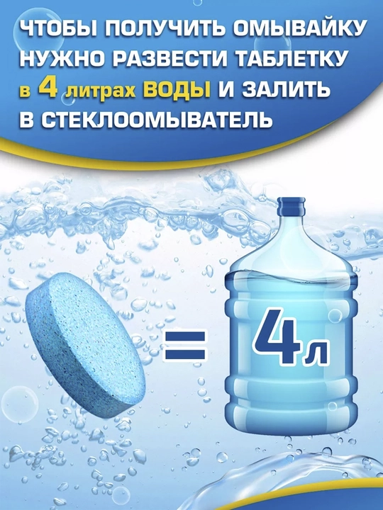Моющий концентрат для мытья стекол автомобиля, таблетка в бачок омывателя