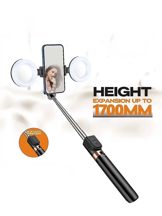 Tripod stendi, selfi tayoqchasi + LED chiroq, jonli efir uchun, 200 sm