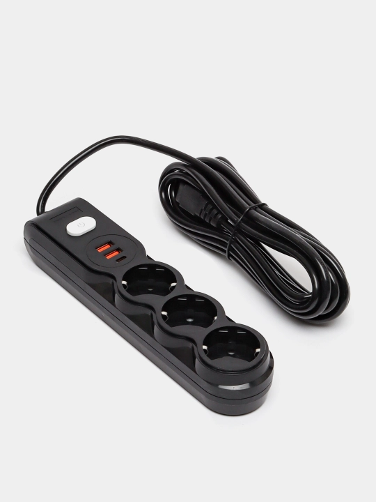 Сетевой фильтр, удлинитель электрический, 3 розетки, 2 USB порта, Type-C, тройник