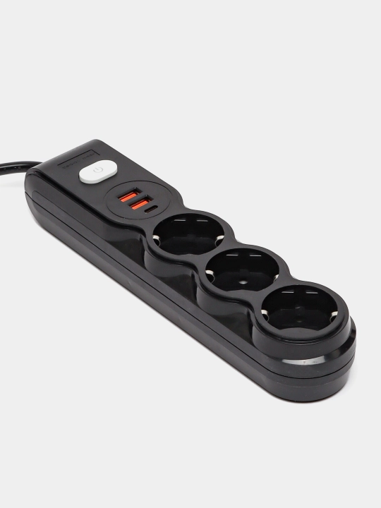 Сетевой фильтр, удлинитель электрический, 3 розетки, 2 USB порта, Type-C, тройник