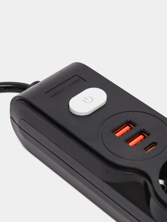 Сетевой фильтр, удлинитель электрический, 3 розетки, 2 USB порта, Type-C, тройник