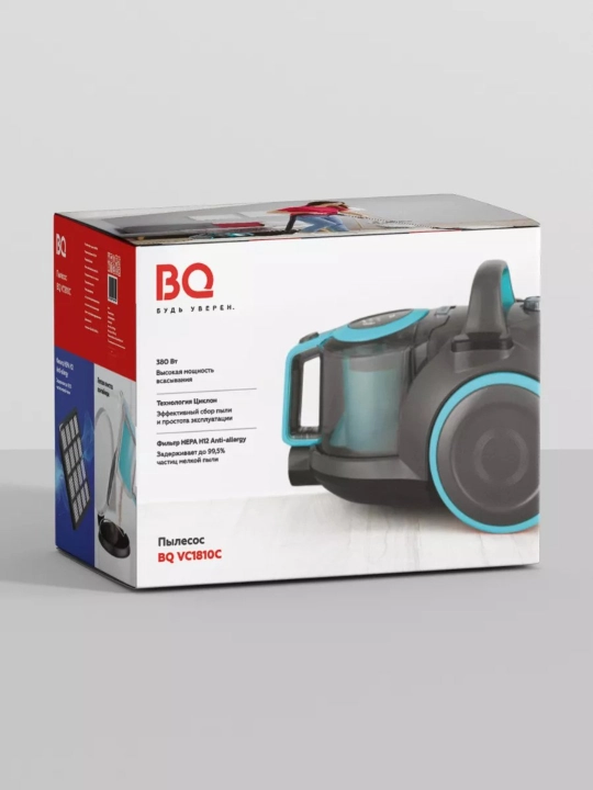 Пылесос циклонный BQ VC1810C, мощность 1800 Вт, объем 2.5 л, мощность всасывания 380 Вт