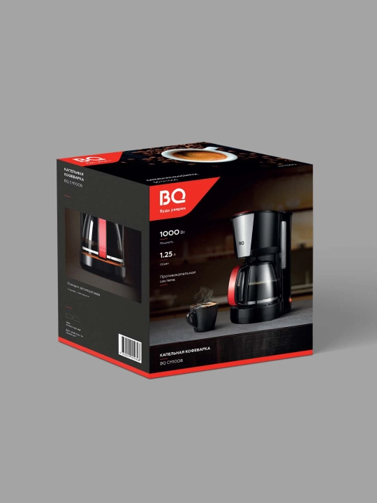 Кофеварка BQ CM1008, высокая мощность 1000 Вт, увеличенный объем резервуара на 1.25 литра