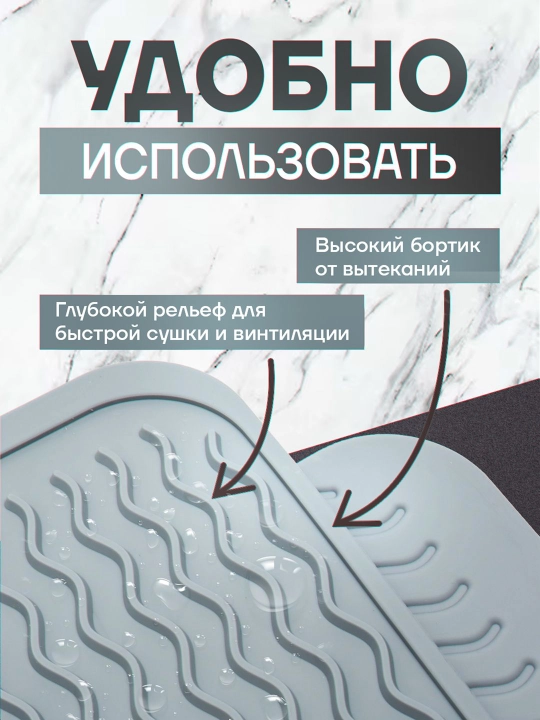 Коврик кухонный для сушки посуды, подставка под горячее, силиконовый, 30 * 40 см, коврик