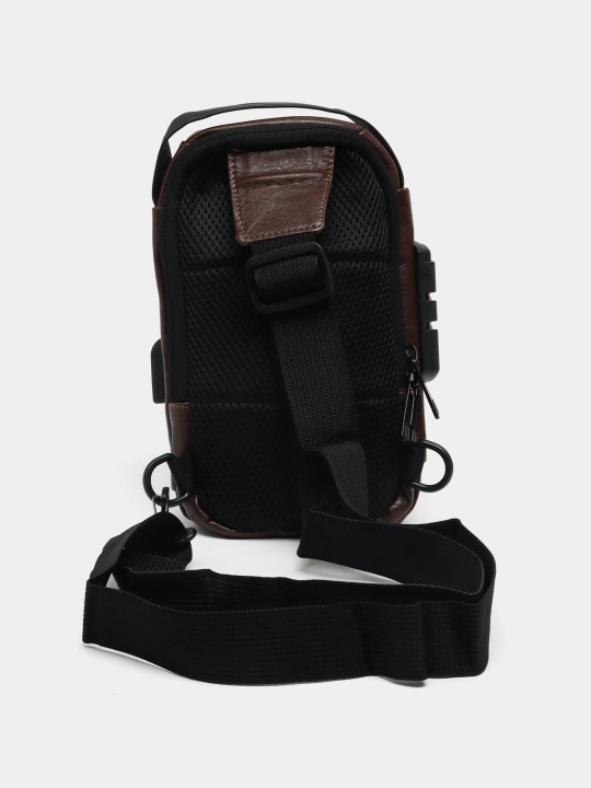 Сумка мужская через плечо, эко кожа, TSA кодовый замок, USB порт