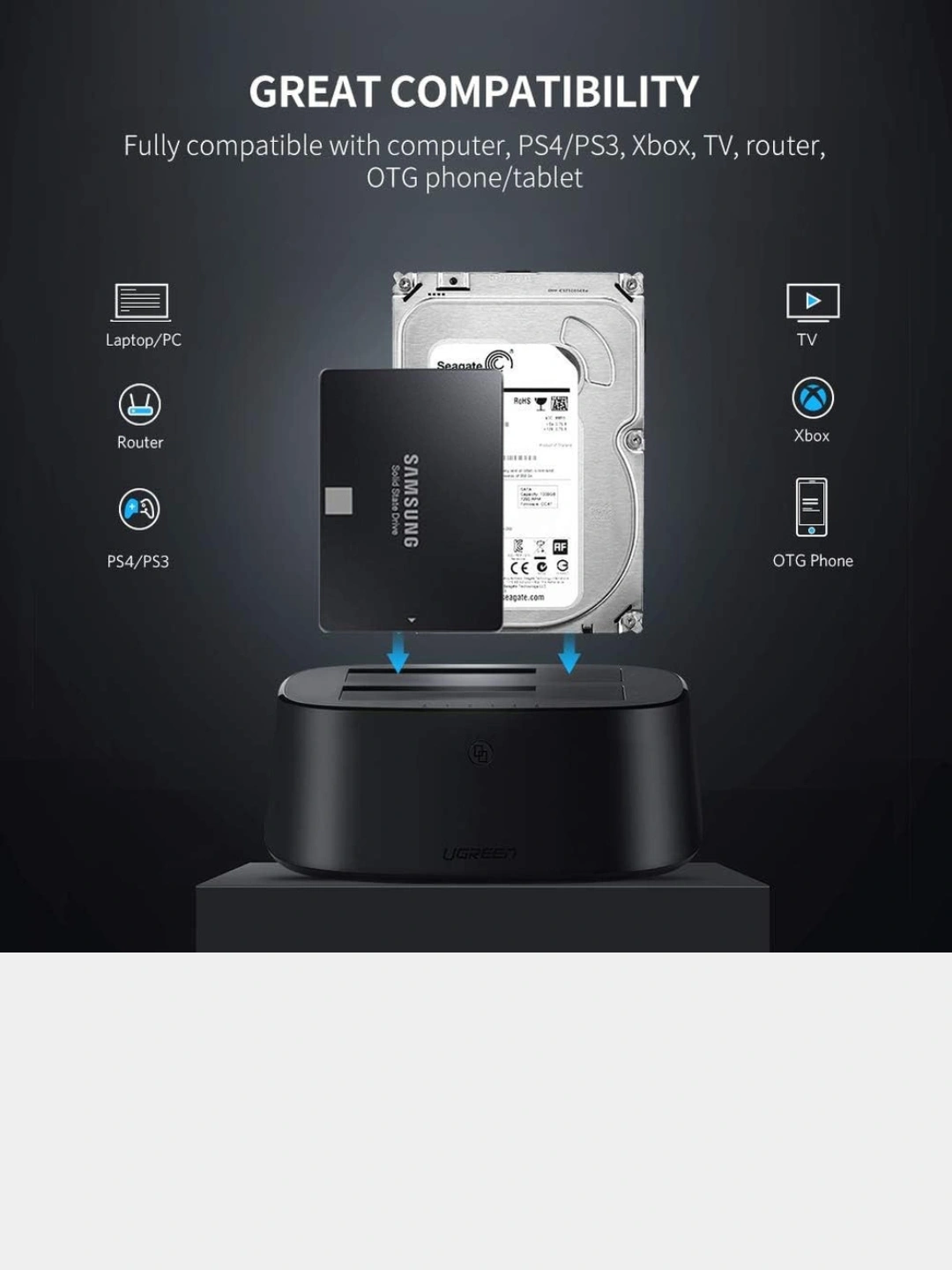 Док станция для чтения HDD Sata, Ugreen, sata 2.5, 3.5, для Windows, Mac фото