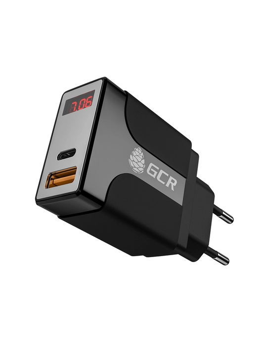 Зарядное устройство на 2 порта Type-A Type C GCR для быстрой зарядки PD 18W, с дисплеем - 