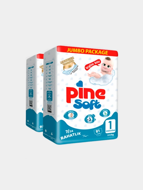 Детские подгузники Pine Soft Newborn 1, 2-5 кг, 81 шт - 