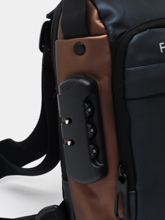 Сумка мужская через плечо, эко кожа, TSA кодовый замок, USB порт