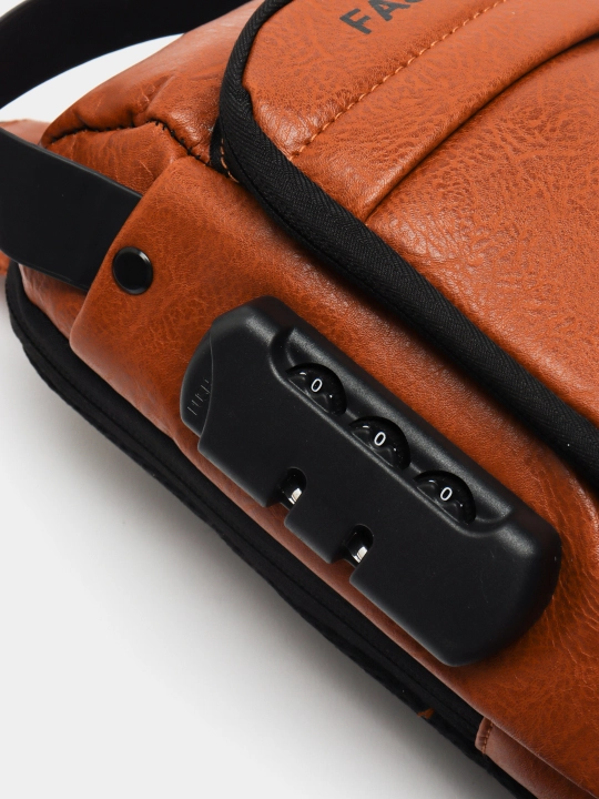 Сумка мужская через плечо, эко кожа, TSA кодовый замок, USB порт