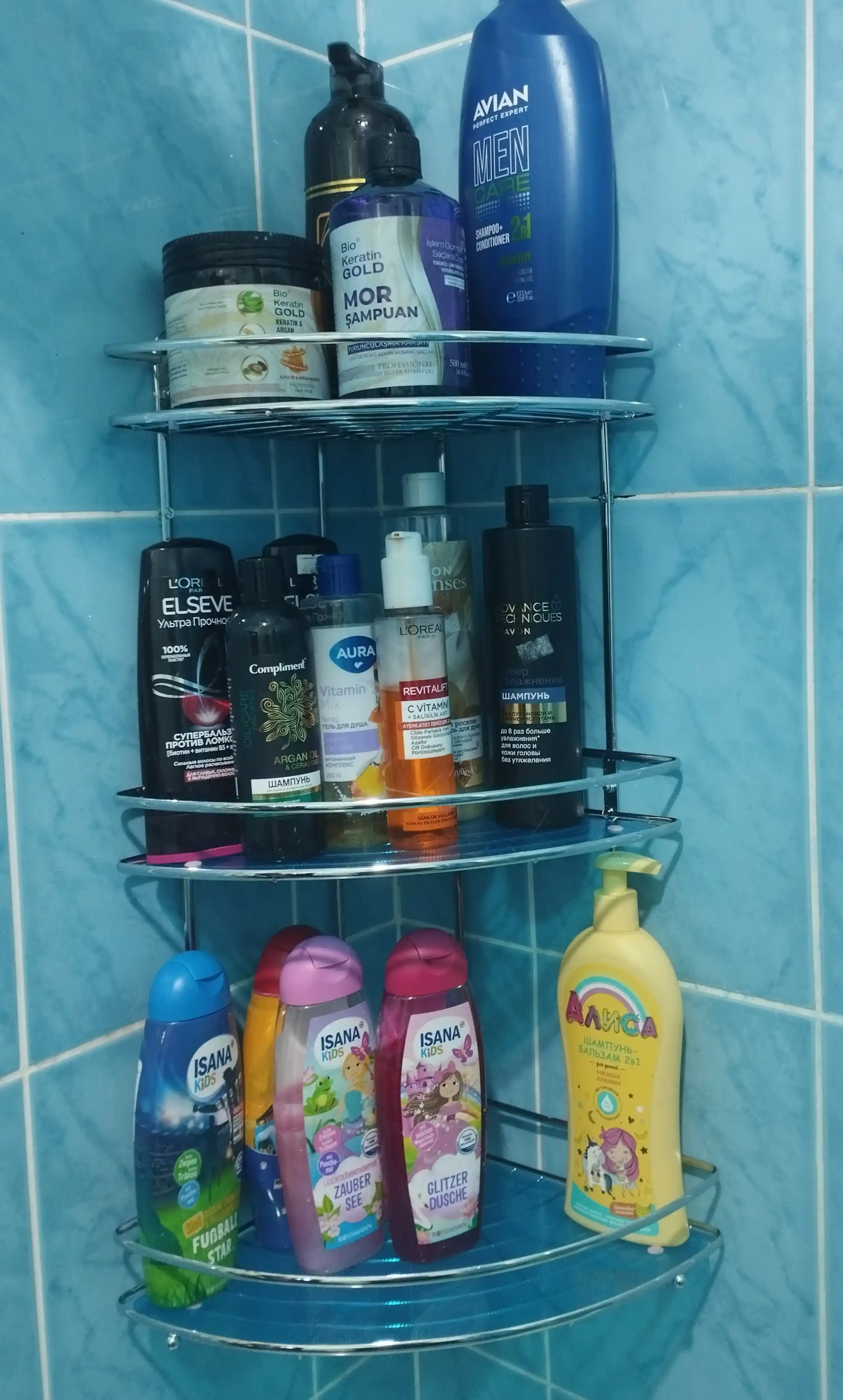 Burchakli 3 va 2 qavatli devor tokchasi hammom uchun javon