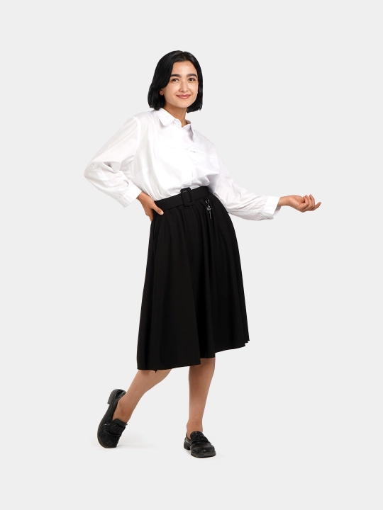Yubka qizlar uchun maktab yubka, keng, rezinkada, kamar bilan qora, ofis uchun