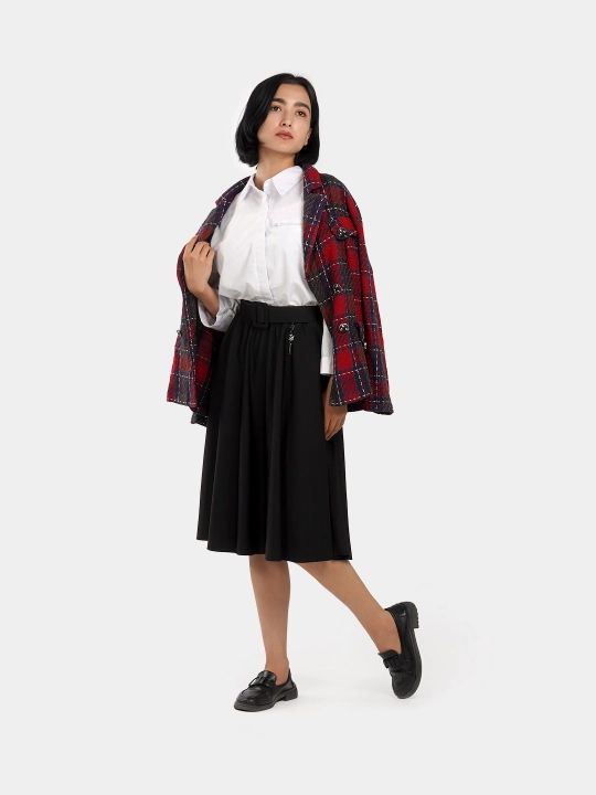 Yubka qizlar uchun maktab yubka, keng, rezinkada, kamar bilan qora, ofis uchun