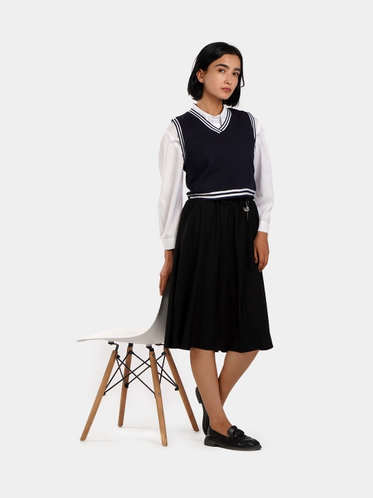 Yubka qizlar uchun maktab yubka, keng, rezinkada, kamar bilan qora, ofis uchun
