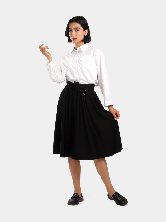 Yubka qizlar uchun maktab yubka, keng, rezinkada, kamar bilan qora, ofis uchun