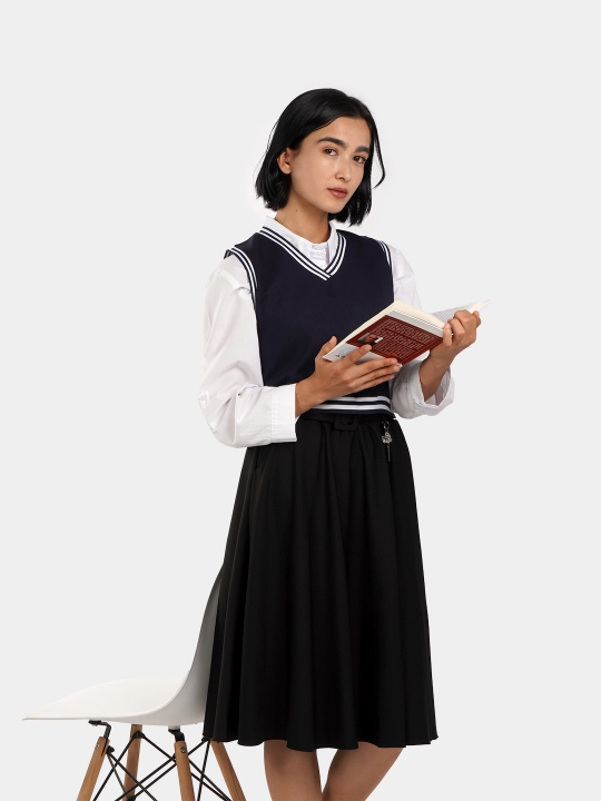 Yubka qizlar uchun maktab yubka, keng, rezinkada, kamar bilan qora, ofis uchun