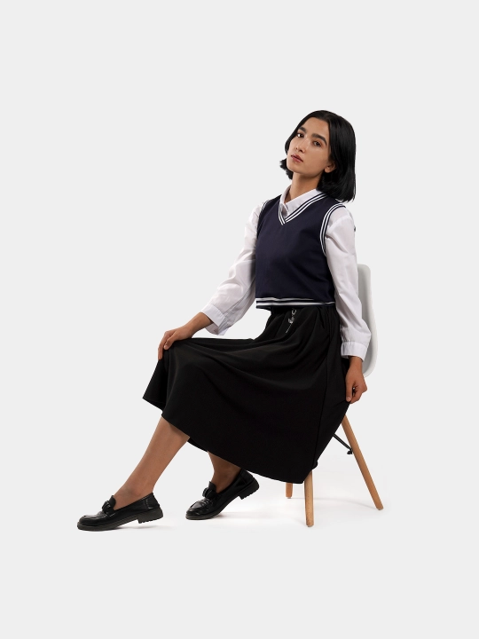 Yubka qizlar uchun maktab yubka, keng, rezinkada, kamar bilan qora, ofis uchun