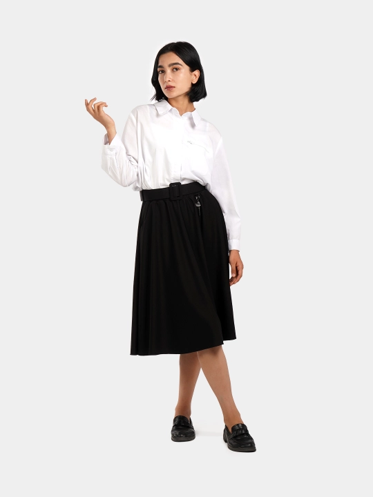 Yubka qizlar uchun maktab yubka, keng, rezinkada, kamar bilan qora, ofis uchun