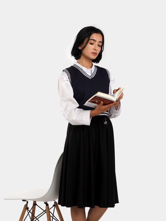 Yubka qizlar uchun maktab yubka, keng, rezinkada, kamar bilan qora, ofis uchun