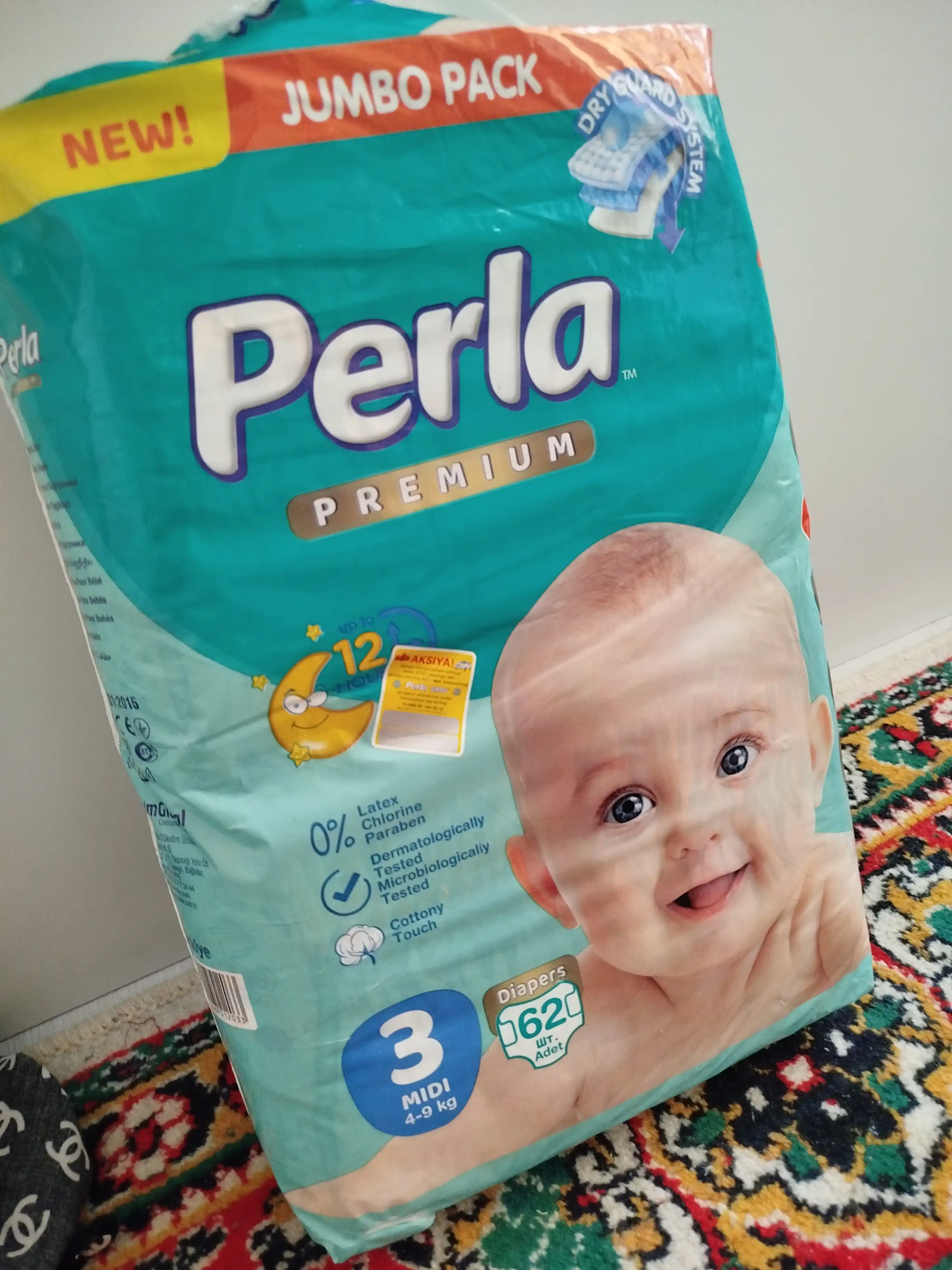Подгузники Perla Premium №3, 4-9 кг, 62 шт