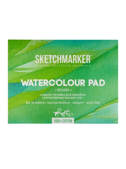 Альбом для акварели Sketchmarker 300 г/м2, 31 х 41 см, хлопок 100%, крупное зерно, склейка