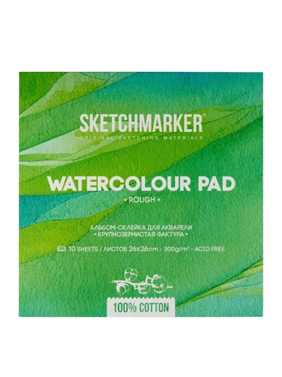 Альбом для акварели Sketchmarker, крупное зерно, склейка, 300 г/м2, 26 х 26 см, хлопок 100%