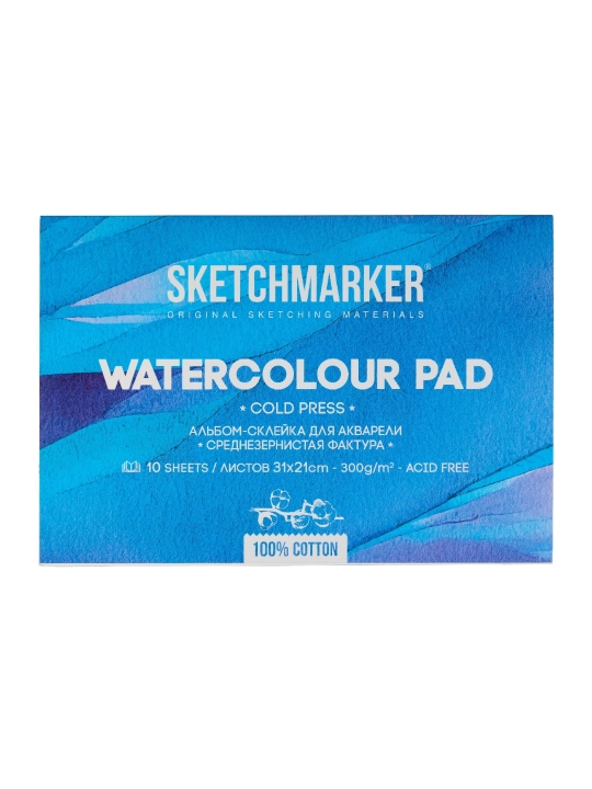 Akvarel albomi Sketchmarker 300 g/m2, 21 x 31 sm, paxta 100%, o'rtacha don, yopishtirish - 