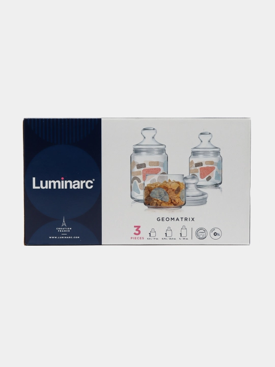 Sochiluvchan moddalarni saqlash uchun Luminarc shisha bankalar to‘plami,500ml/750ml/1000ml