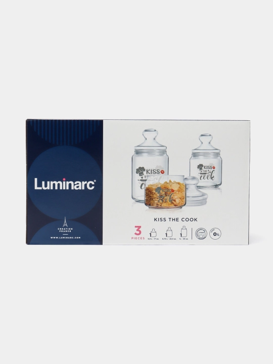 Sochiluvchan moddalarni saqlash uchun Luminarc shisha bankalar to‘plami,500ml/750ml/1000ml