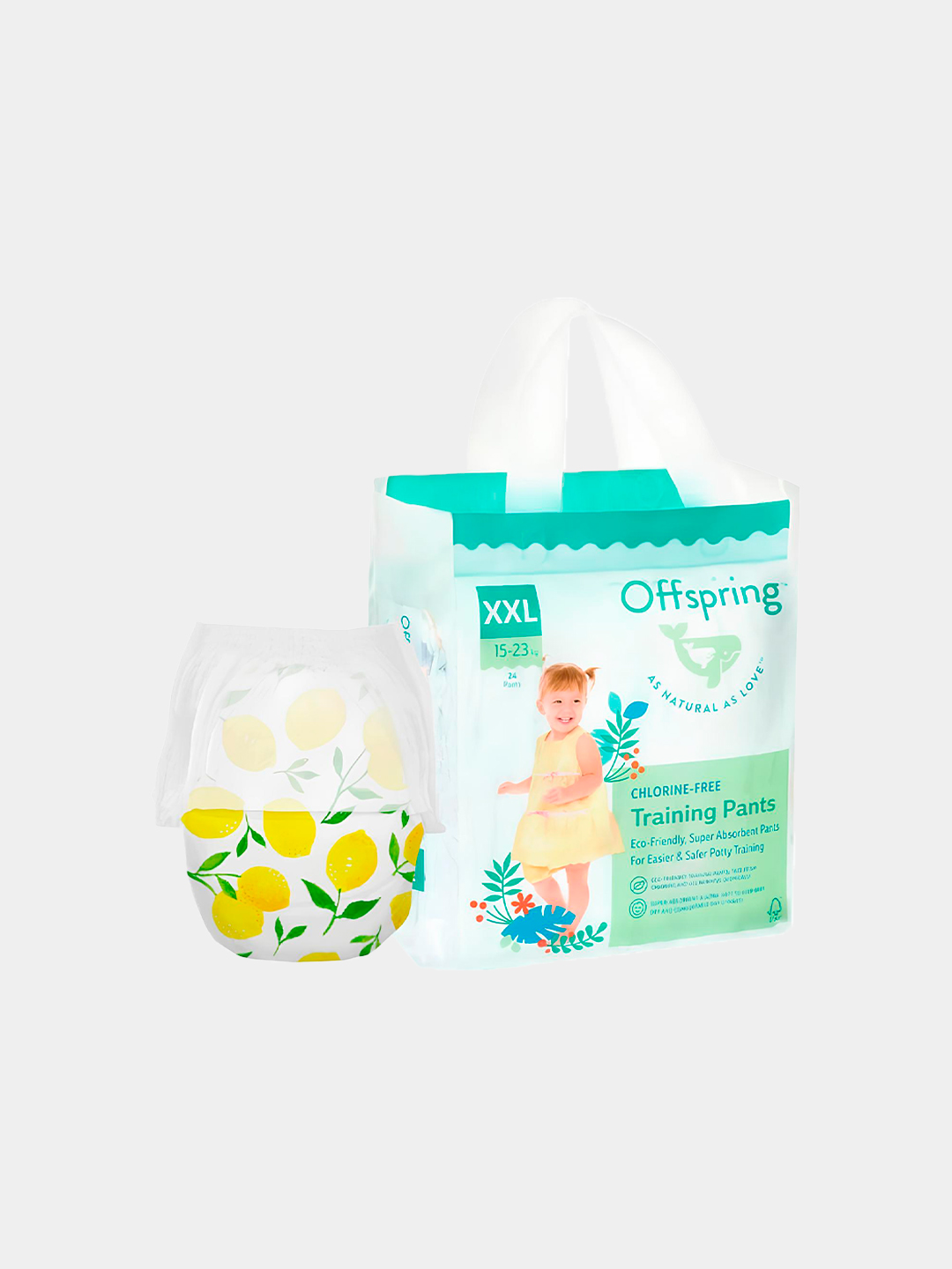 Offspring трусики-подгузники, XXL 15-23 кг, 24 шт, расцветка Лимоны