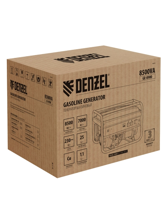Generator DENZEL GE-8900, benzinli, 8,5 kVt, 230 V, qo‘lda ishga tushirish, 94639