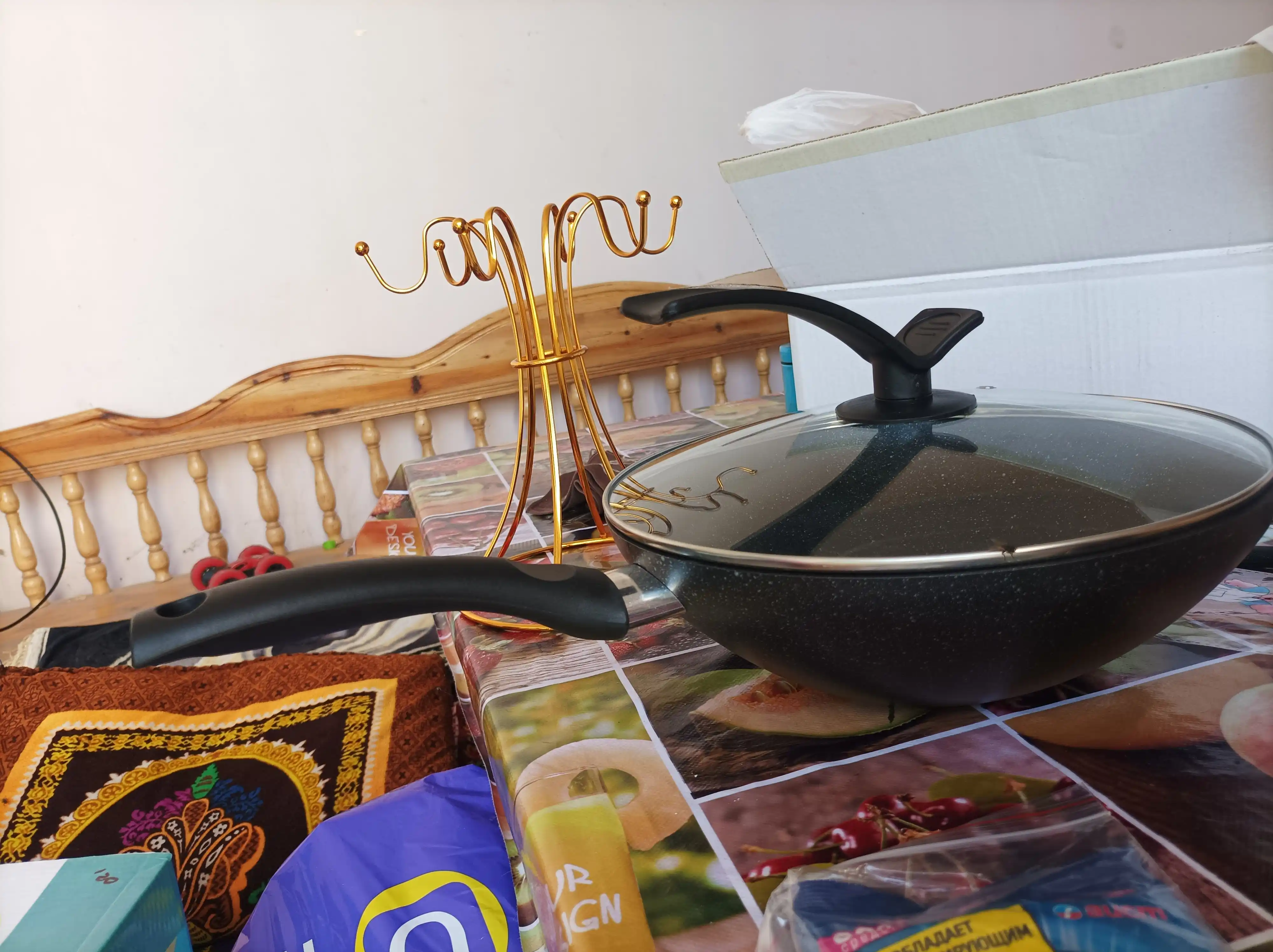 Крышка для сковороды и кастрюли, с эргономичной ручкой-подставкой, стеклянная, 14-28 см