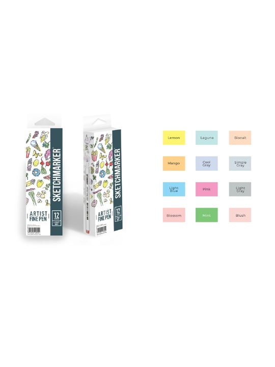 Kapillyar qalam to'plami Sketchmarker, Artist fine pen, Light colors, 12 ranglar