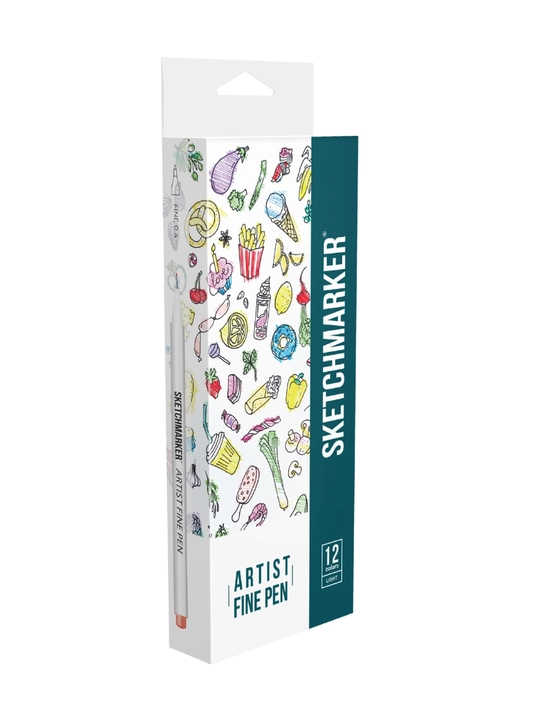 Набор капиллярных ручек Sketchmarker, Artist fine pen, Light colors, 12 цветов - 